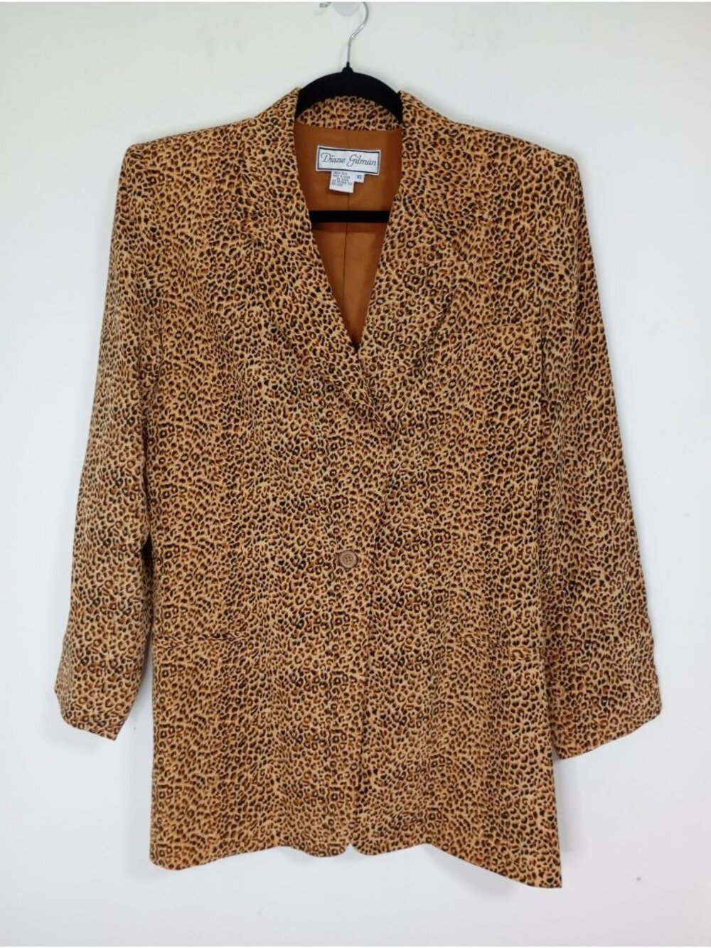 Diane Gilman Leopard Print 100% Silk Blazer Jacket Womens Size 10 Button Front